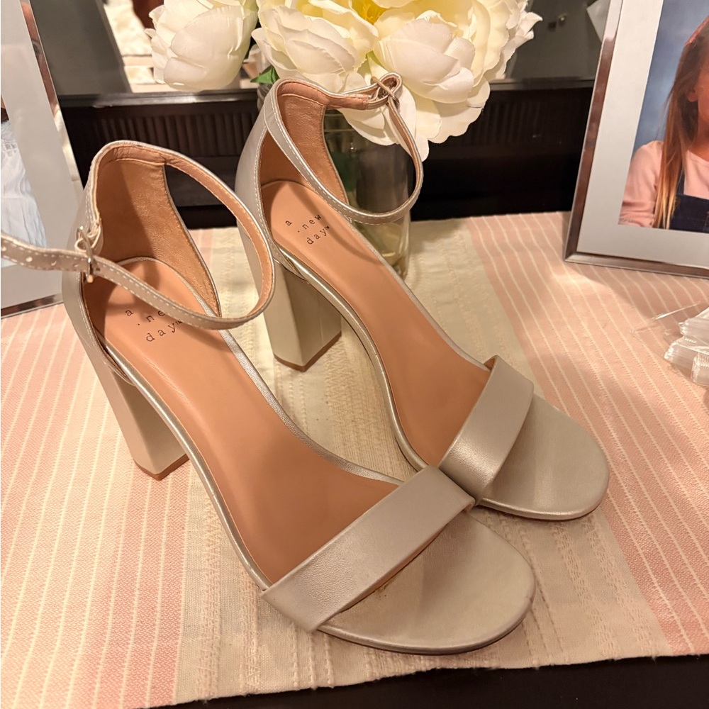 A New Day Silver Ankle Strap Heels